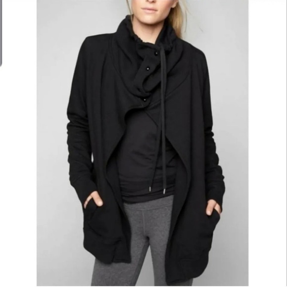 ATHLETA wrapper delight black cowlneck cardigan - Picture 1 of 12